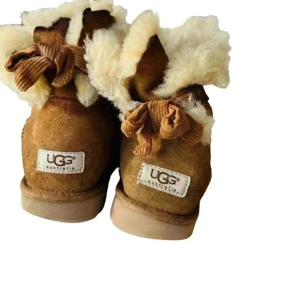 Ugg Women's Boots Bailey Bow Mini 1006057 Suede Chestnut Brown Boots USA Size 8 - Picture 5 of 11